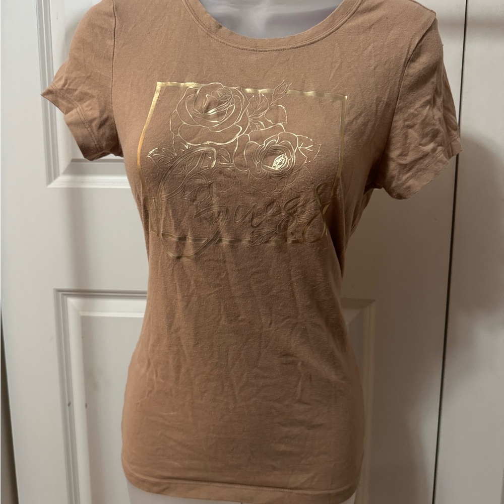 Guess Tan Fitted Graphic Short Sleeve Tee